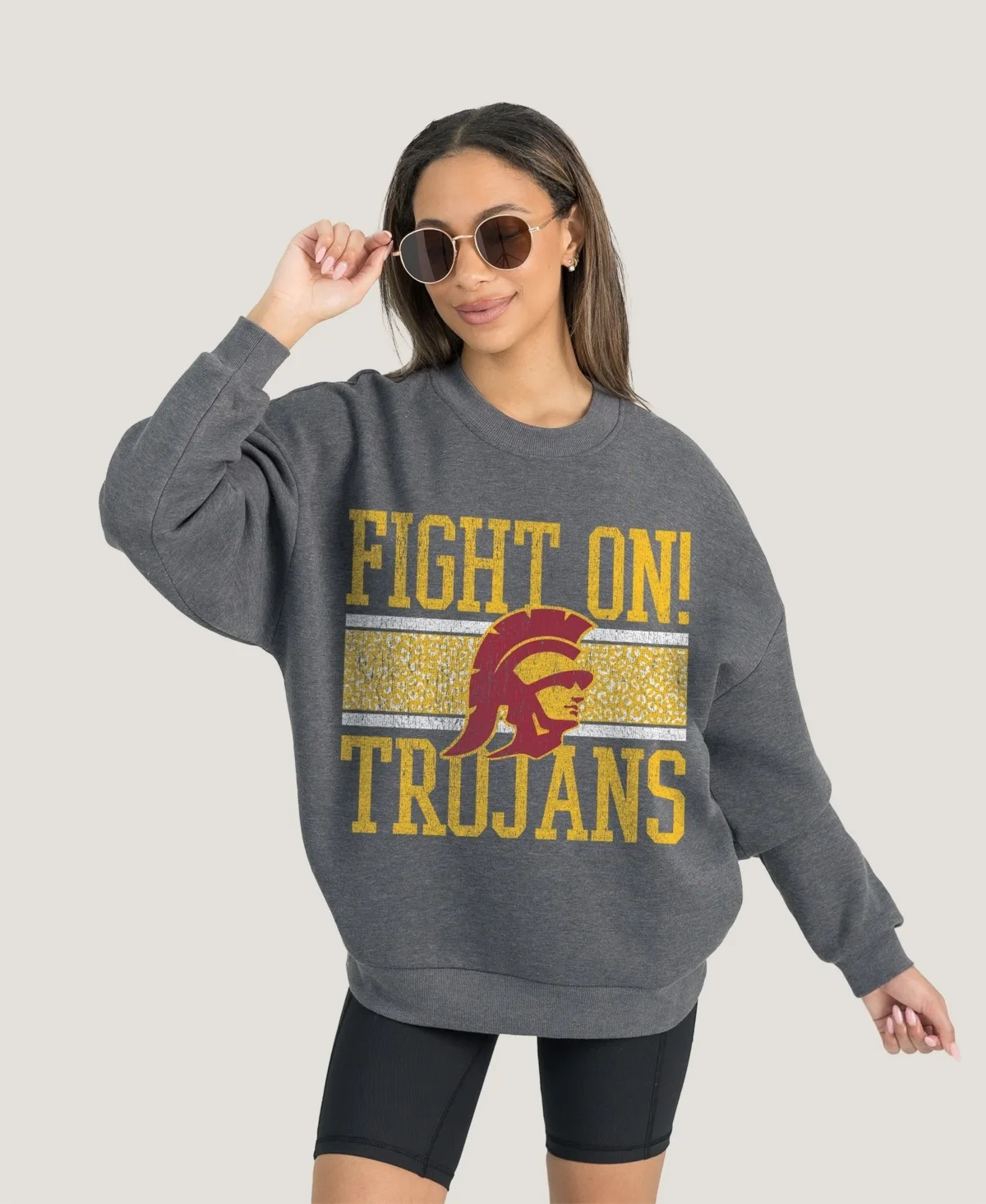 USC Trojans Distressed Screen Print Graphics Sweatshirt by Gameday Couture