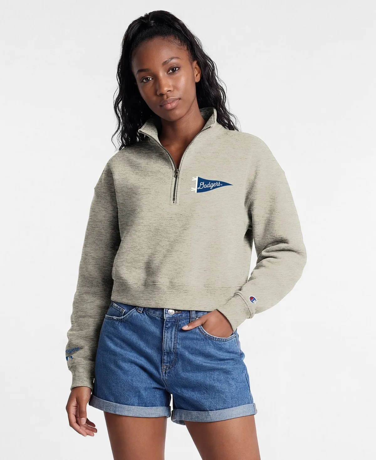 Los Angeles Dodgers Quarter-Zip Cropped Mock Neck Sweatshirt by Champion