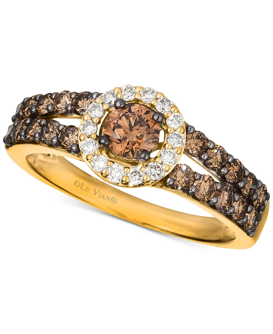 Chocolate Diamond (1 ct. t.w.) & Nude Diamond (1/8 ct. t.w.) Halo Ring in 14k White, Yellow or Rose Gold by Le Vian