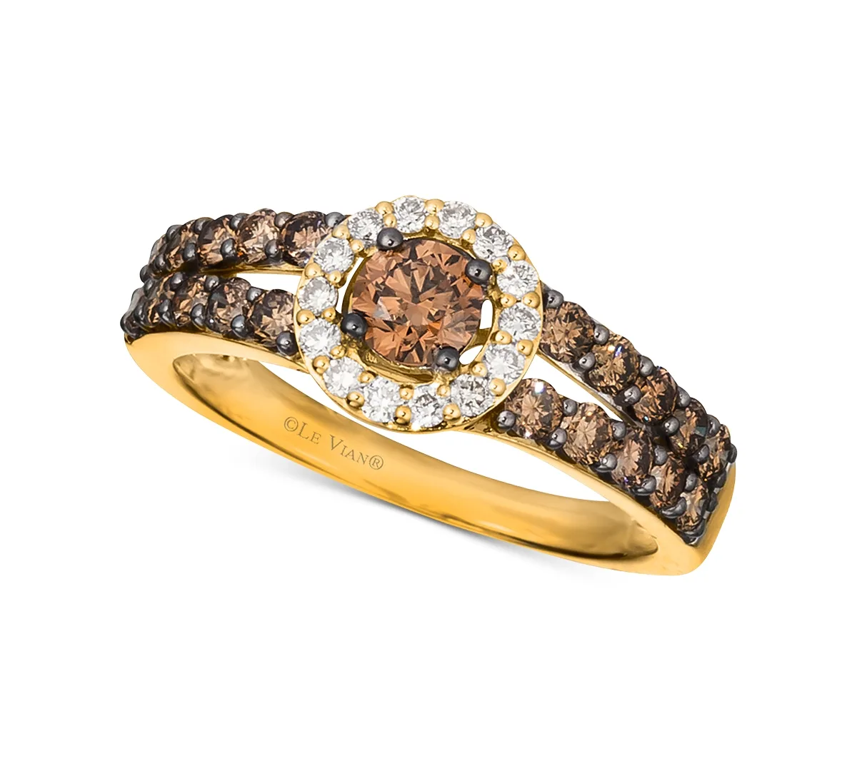 Chocolate Diamond (1 ct. t.w.) & Nude Diamond (1/8 ct. t.w.) Halo Ring in 14k White, Yellow or Rose Gold