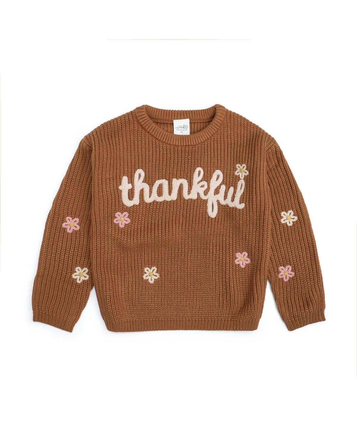 Thankful Thanksgiving Crewneck Knit Floral Sweater by Sweet Wink