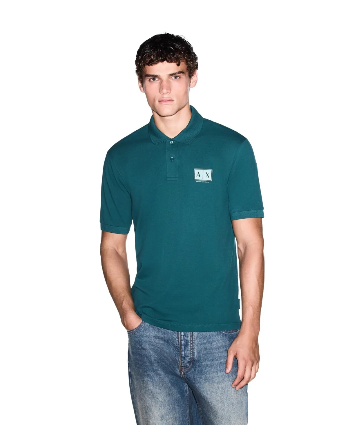 A - x Armani Exchange Black & Gold Logo Polo Shirt by Armani