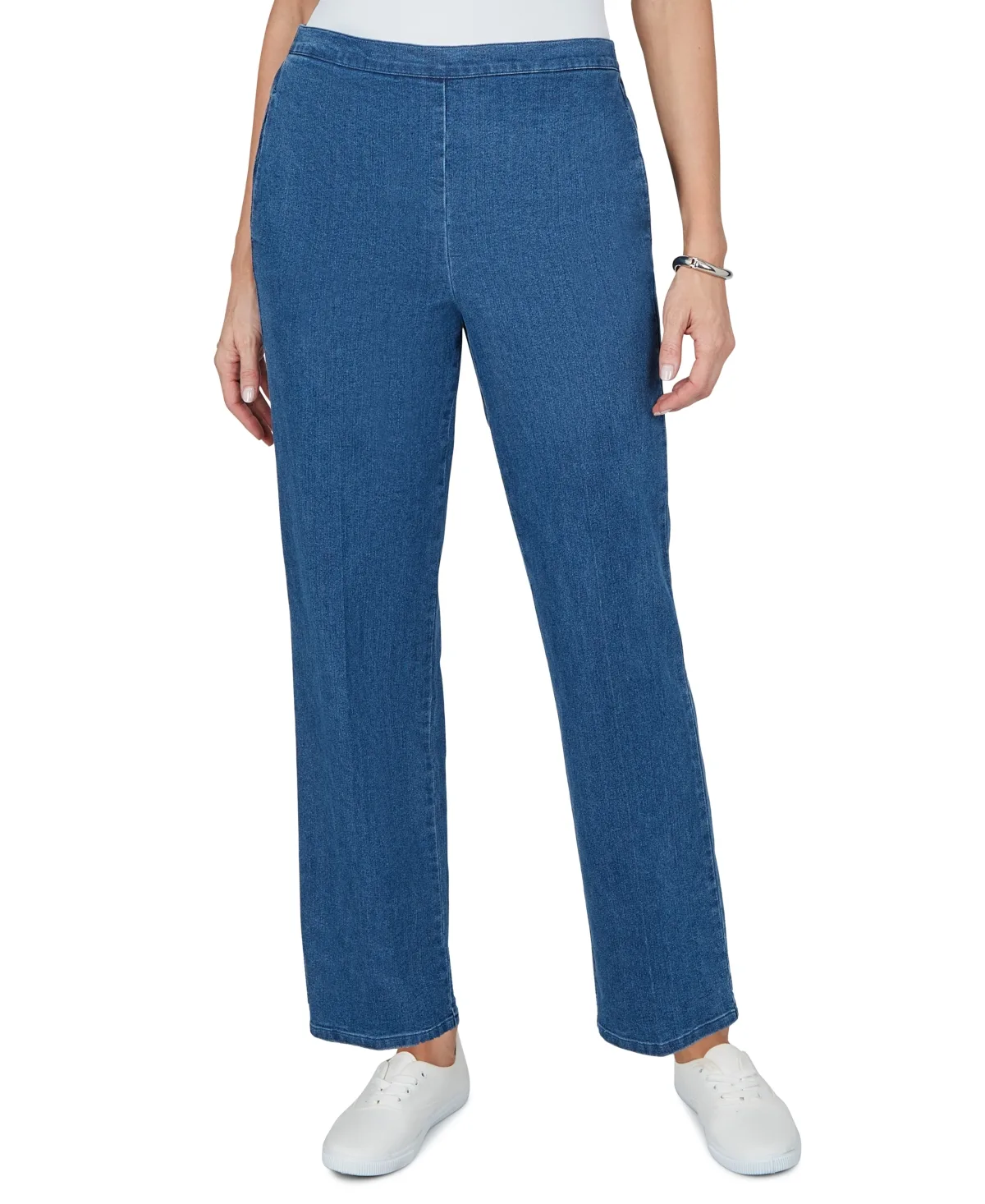 Straight Pull-On Elastic Waist Denim Jeans by Alfred Dunner