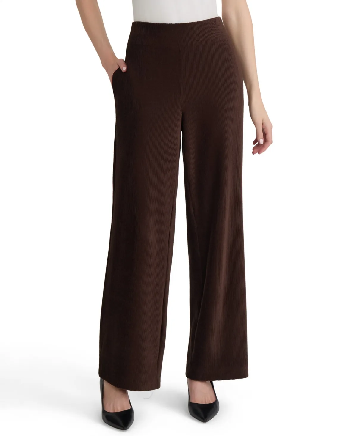 High-Rise Pull-On Wide-Leg Knit Corduroy Pants by Jones New York