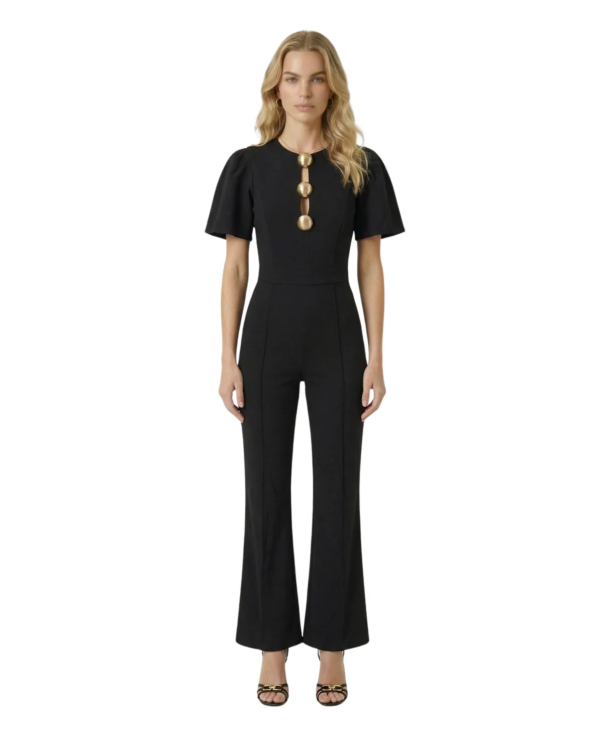 Embellished Cutout Flared-Leg Jumpsuit by Modenaire