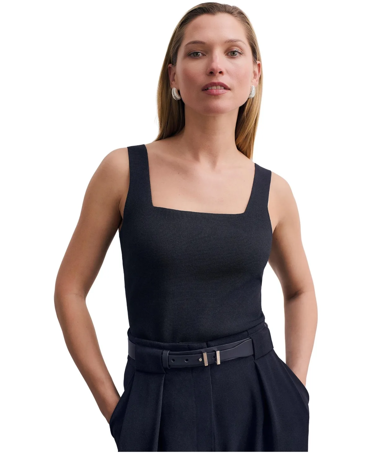 Keighley Sculpt Sleeveless Square Neck Knit Top by The Fold