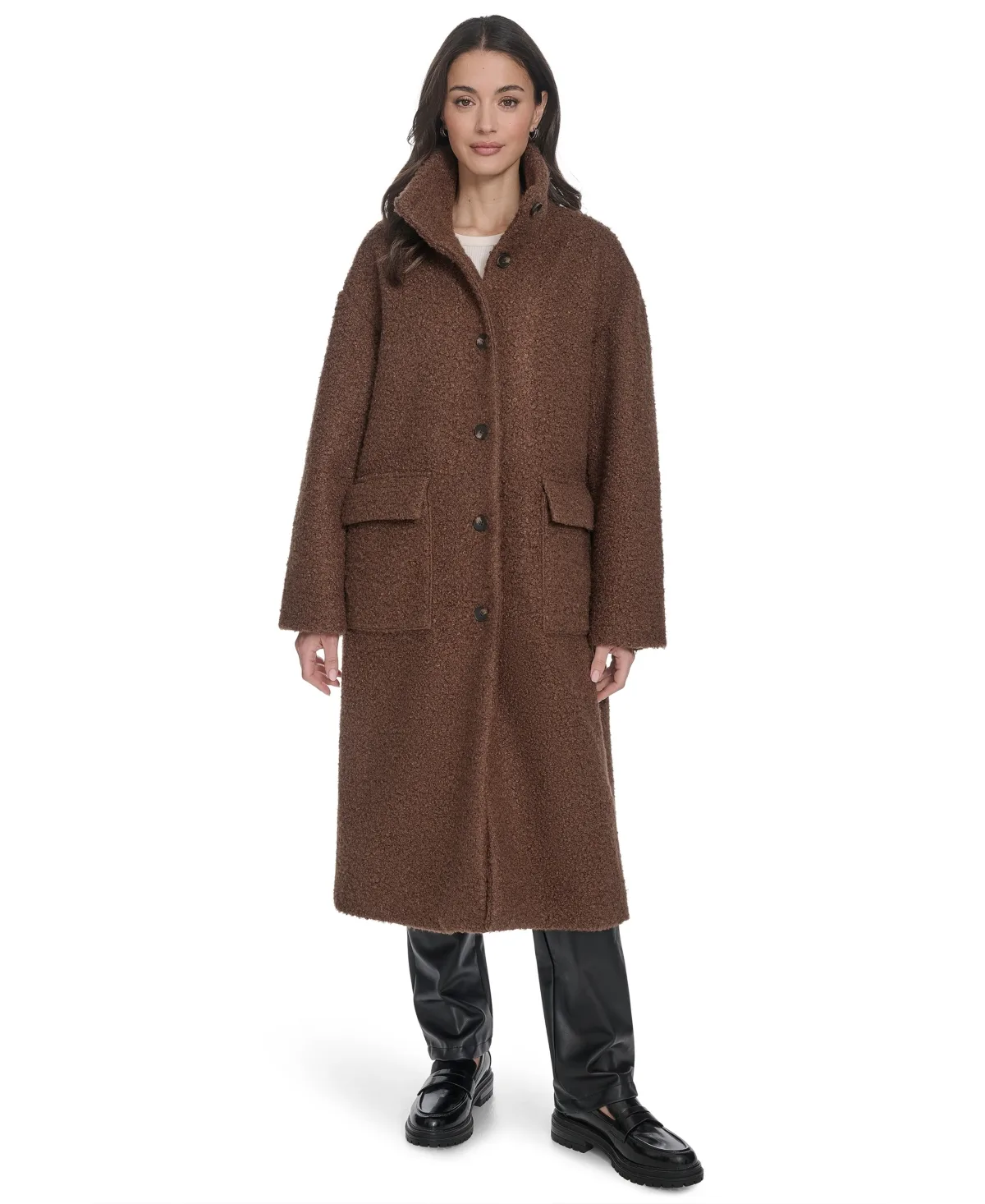 Regular Boucle Stand Collar Car Coat