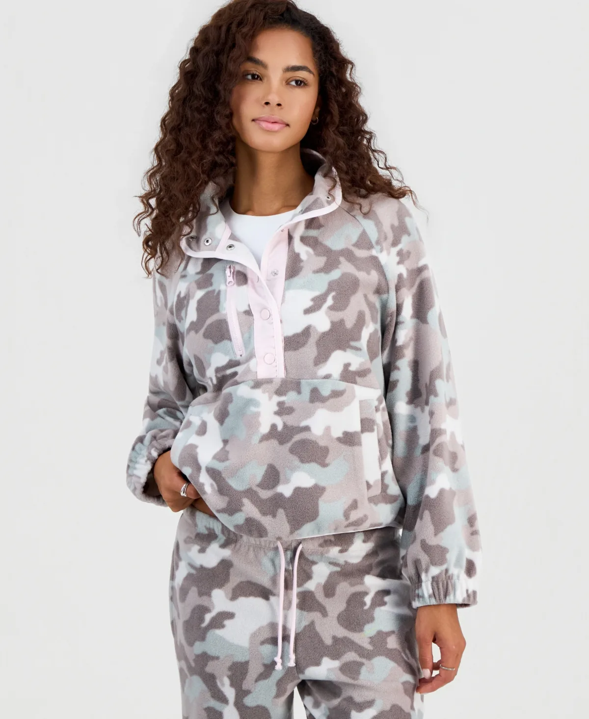 Mock-Neck Quarter-Zip Fleece Jacket by Hippie Rose