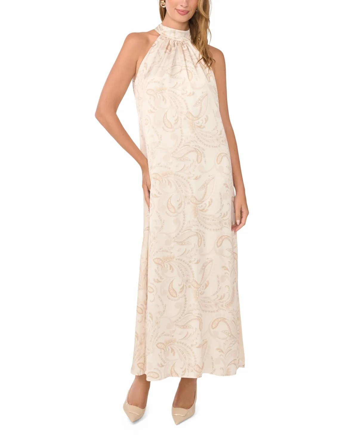 Halter Satin Paisley-Print Maxi Dress by Vince Camuto