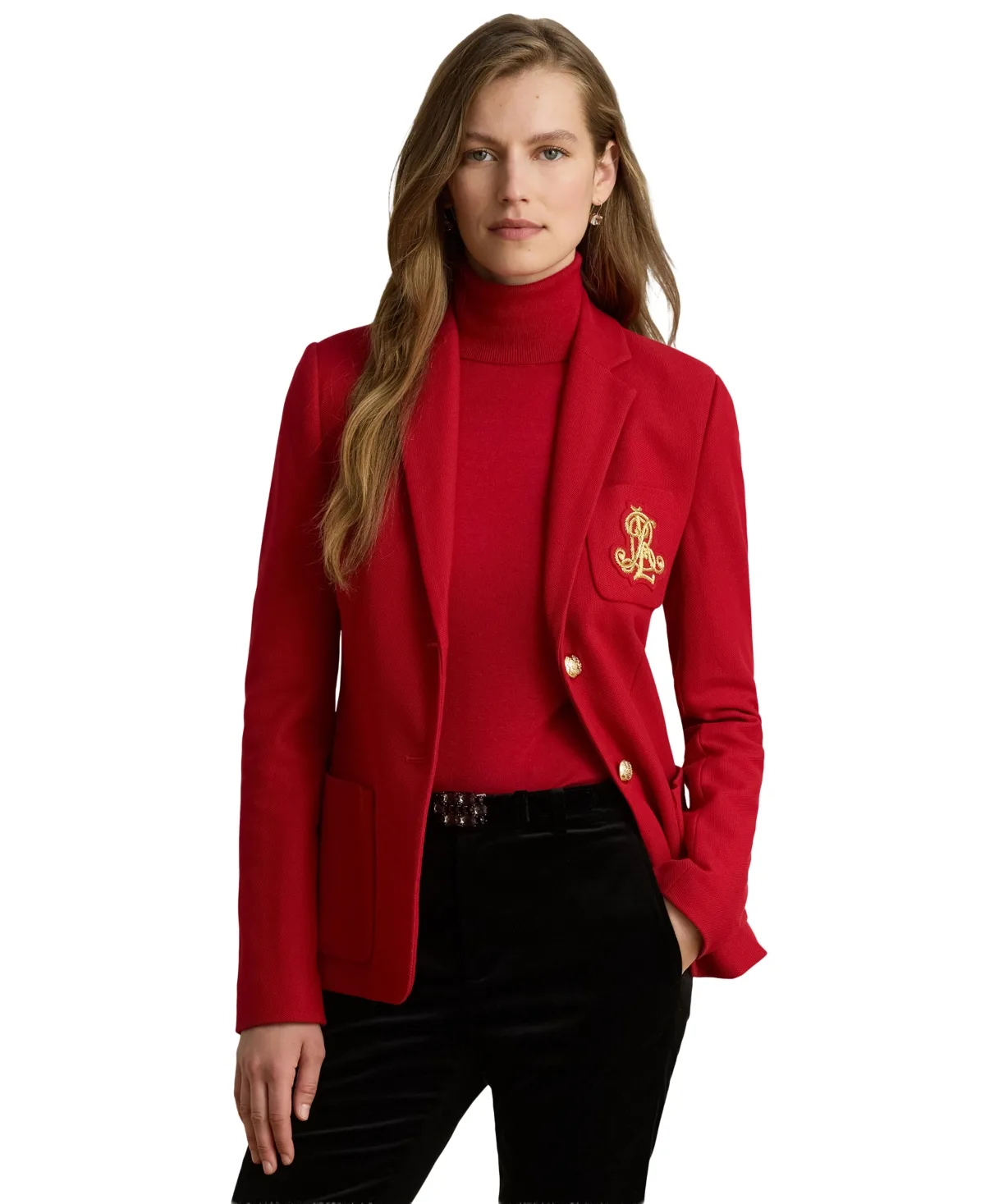 Lauren Ralph Lauren Petite Bullion Slim-Fit Stretch-Cotton Pique Shoulder-Pad Blazer by Ralph Lauren