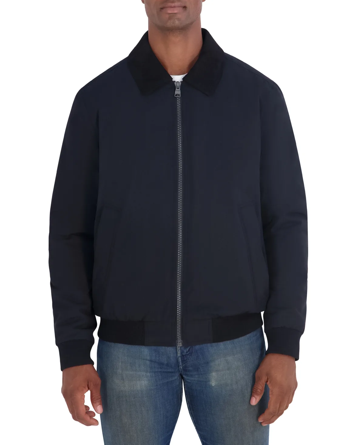 Bomber with Faux Suede Shirt Collar Regular-Fit Jacket