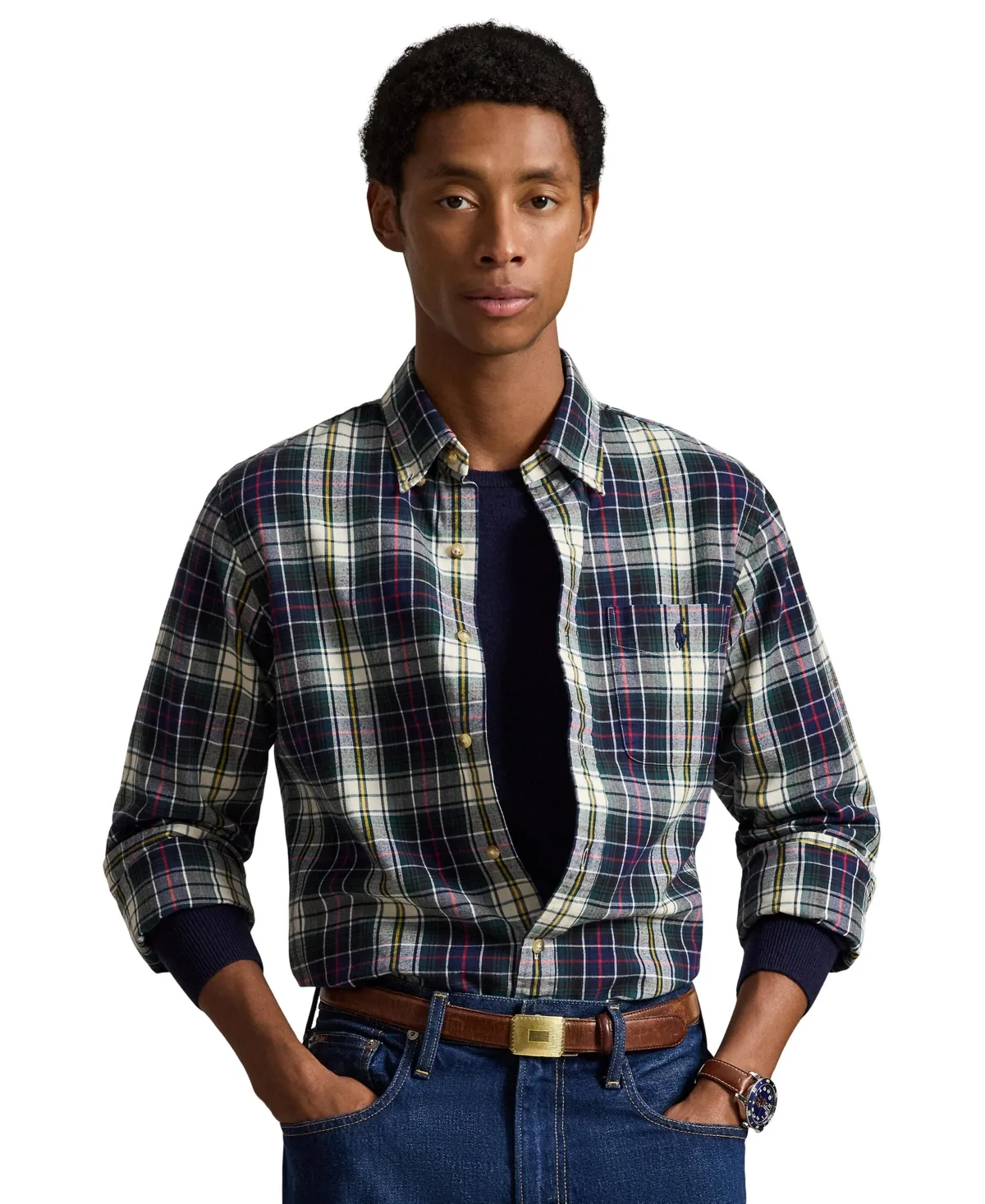 Plaid Custom-Fit Brushed Oxford Shirt