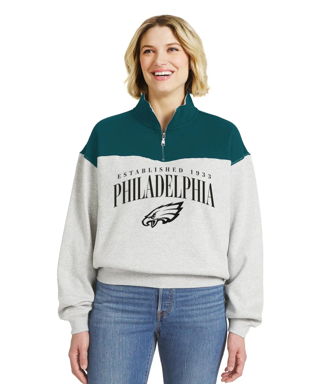 Philadelphia Eagles Colorblock Mock Neck Half-Zip Pullover by Wear by Erin Andrews