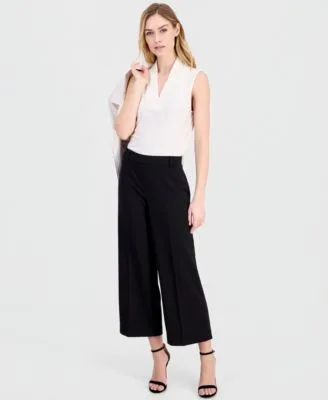 Stretch Crepe Wide Leg Cropped Pull on Pants by Anne Klein
