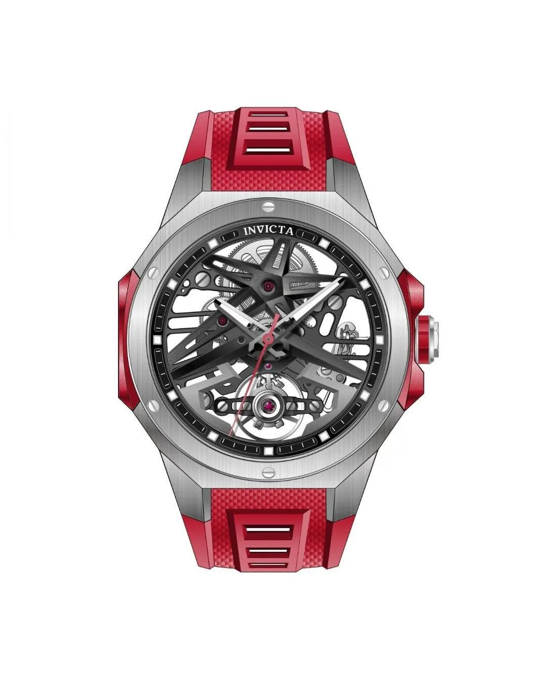Mechanical Celestial 69540 Water Resistant Red Rubber Band Watch, 43mm by Invicta