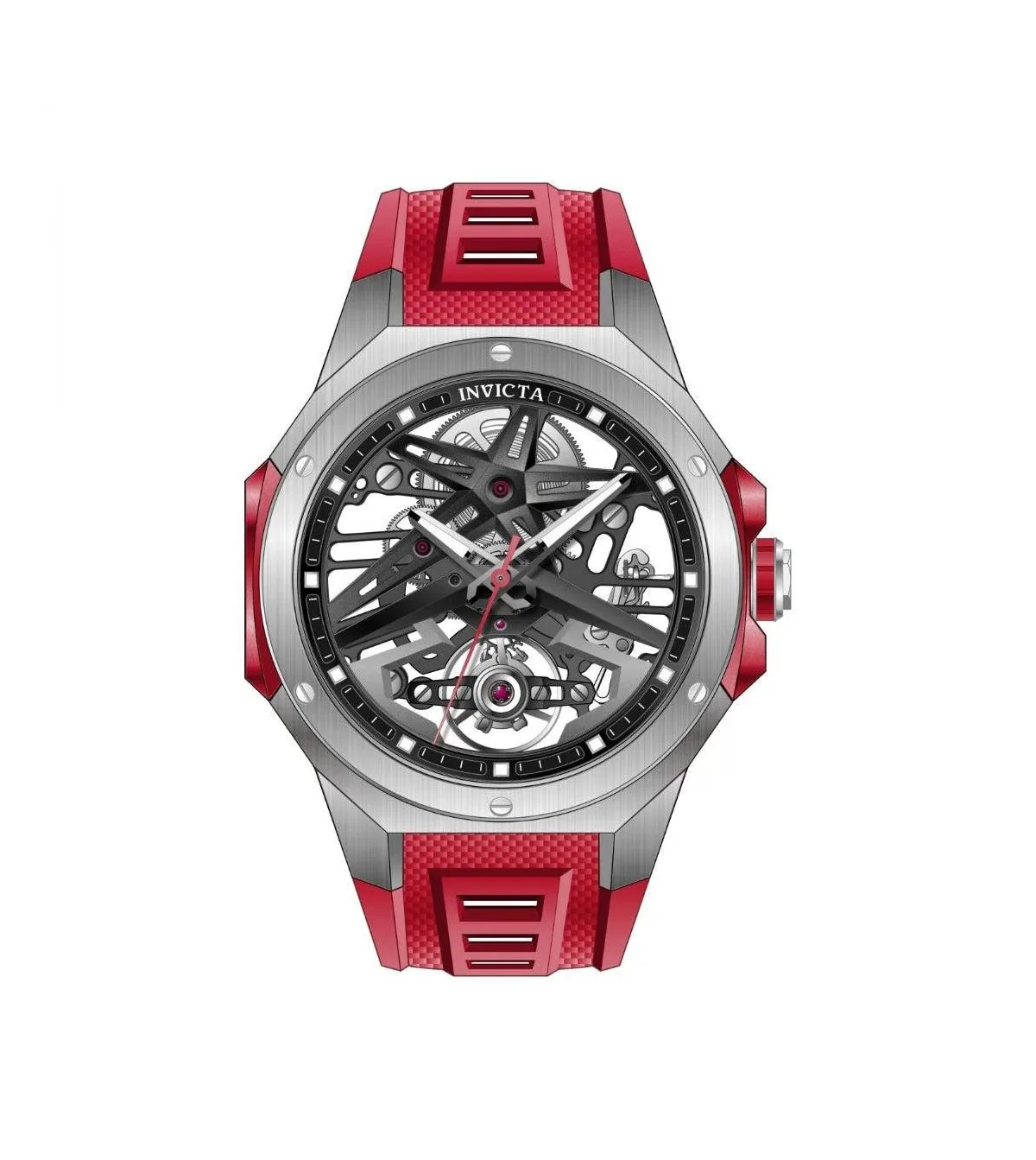 Mechanical Celestial 69540 Water Resistant Red Rubber Band Watch, 43mm