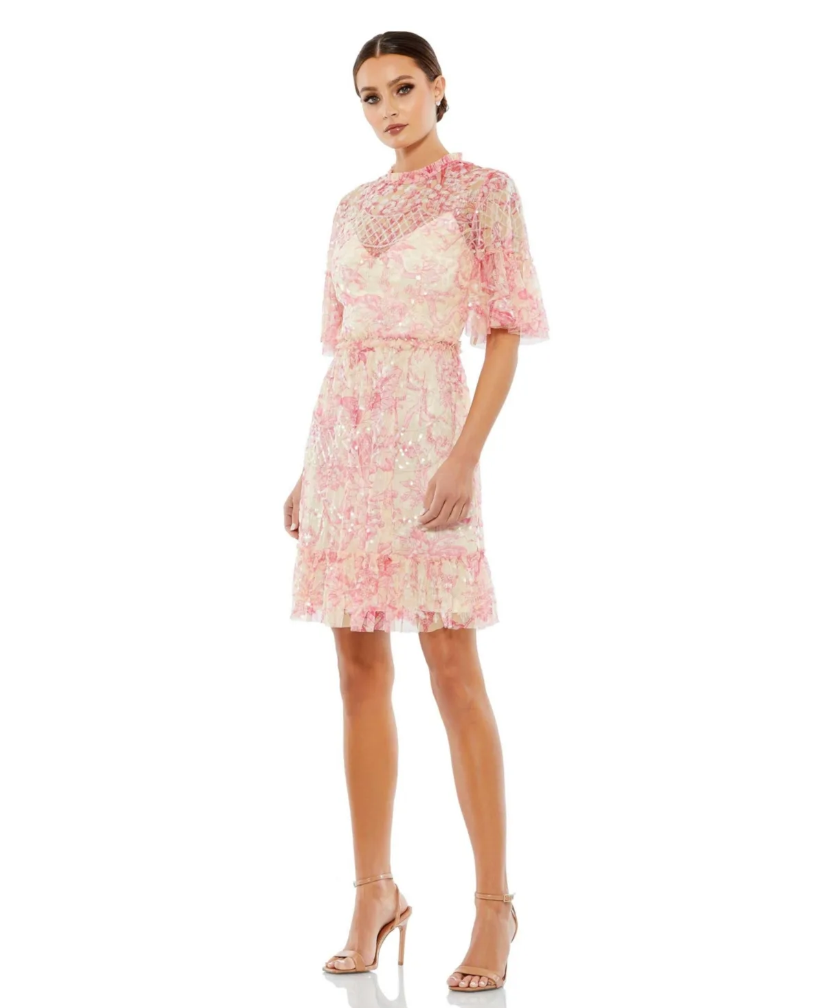 Flounce Sleeve Embellished Dress by M.A.C.