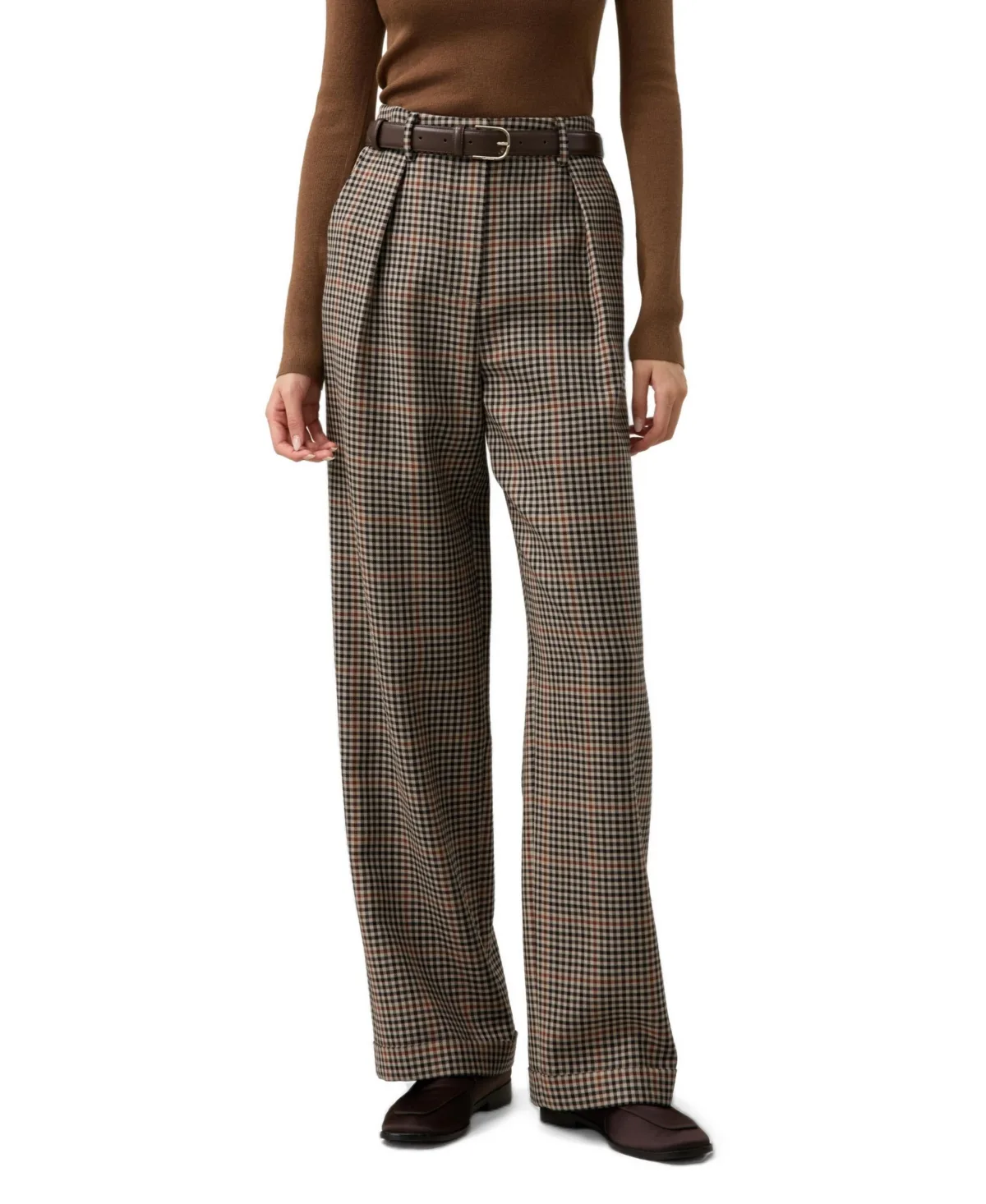 Shepherd Check Straight-Leg Wool-Silk Blend Pants by Lilysilk