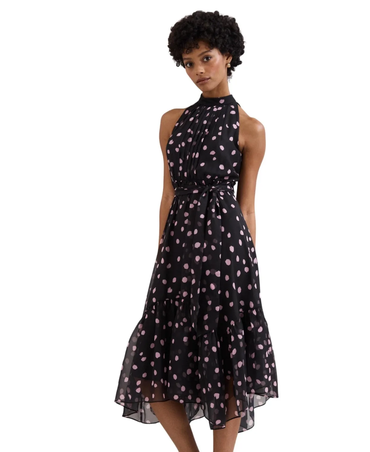 Lucinda Polka-Dot Halter Midi Dress
