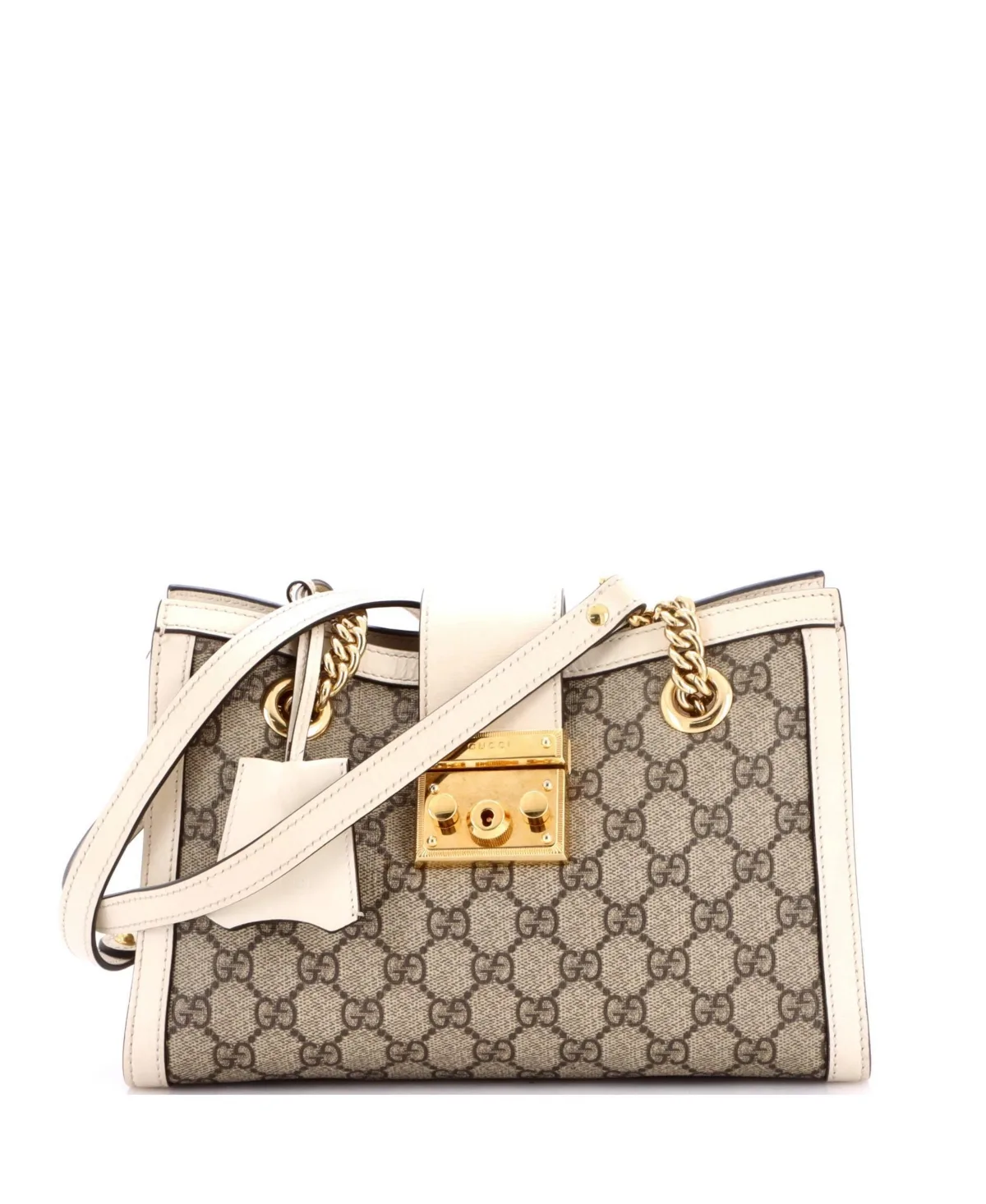 Pre-Owned Gucci Small Padlock Chain Tote Gg Coated Canvas with Leather by Gucci