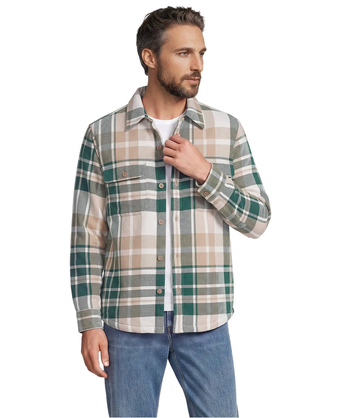 High Pile Lined Rain Defense Authentic Flannel Shirt Jacket by Lands' End