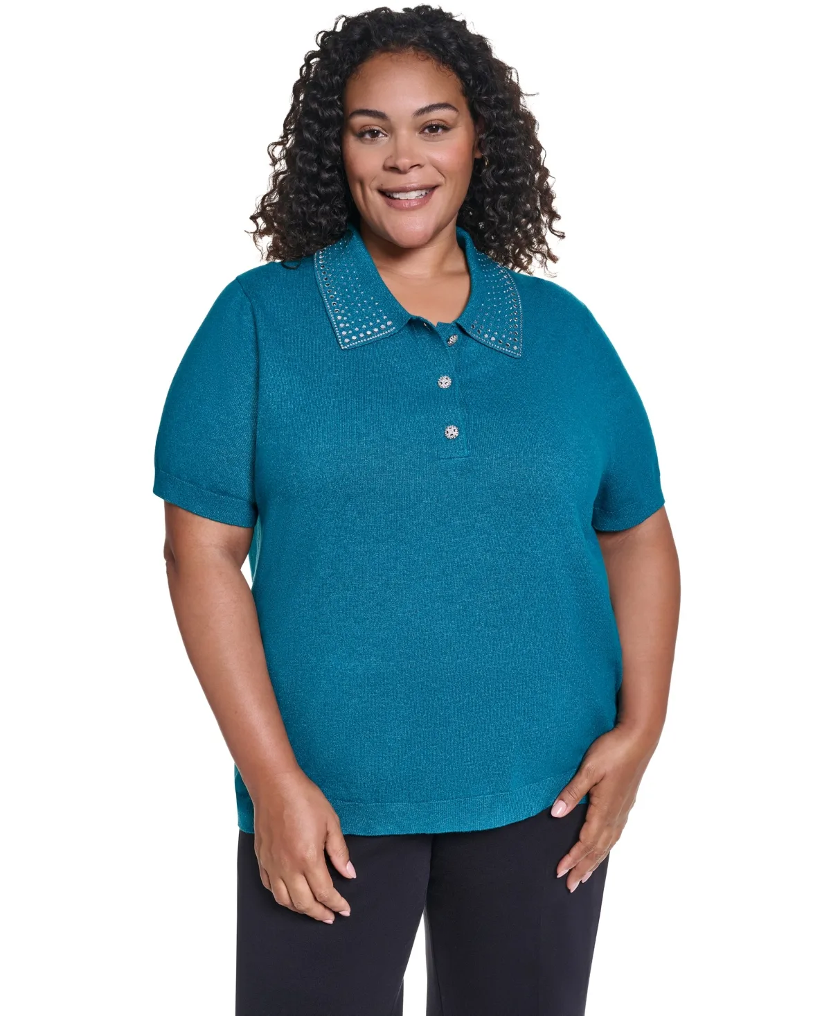 Rhinestone Short-Sleeve Polo Shirt by Karl Lagerfeld