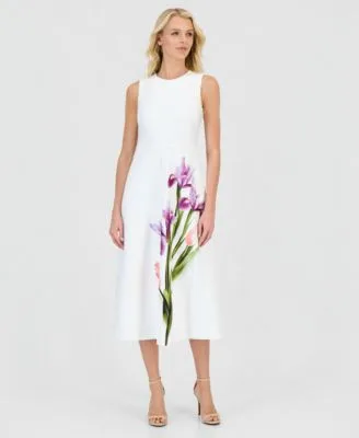 Placed Floral a Line Midi Dress by Anne Klein