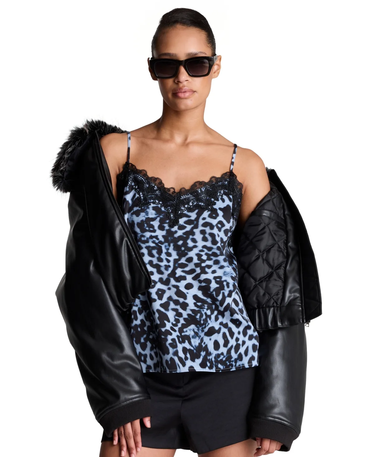 V-Neck Leopard-Print Lace-Trim Camisole by Kenneth Cole