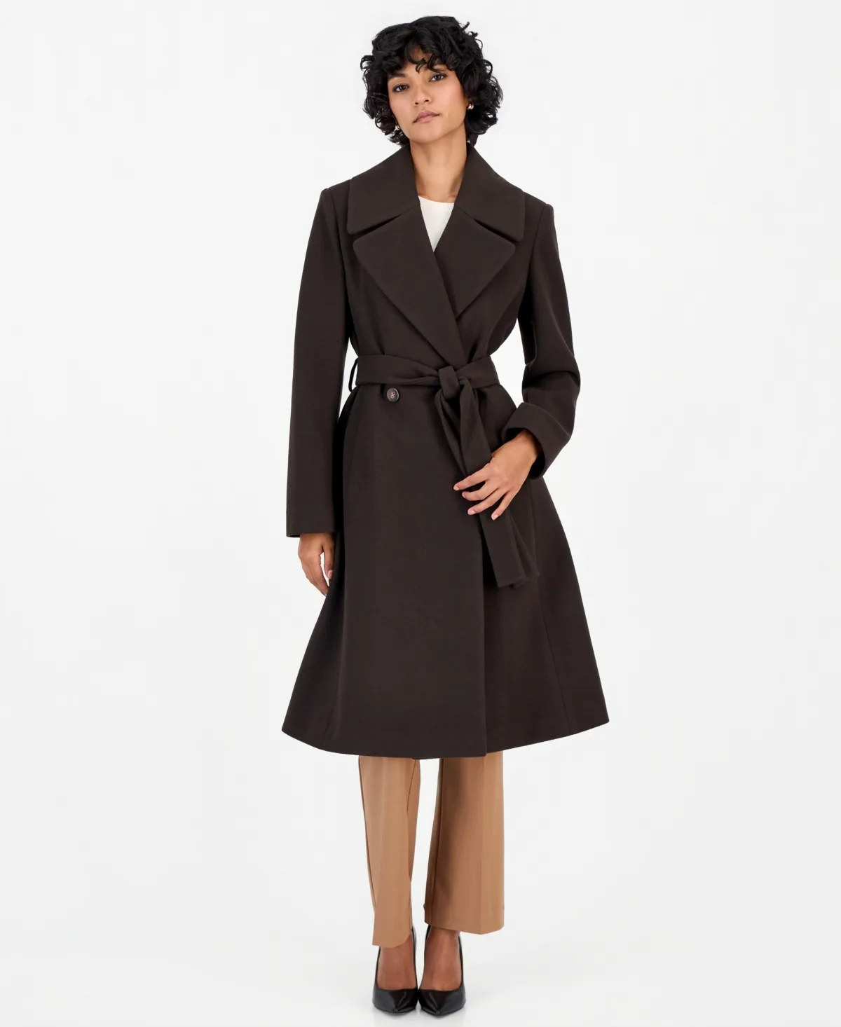 Double-Breasted Belted Bow Back Coat by CeCe