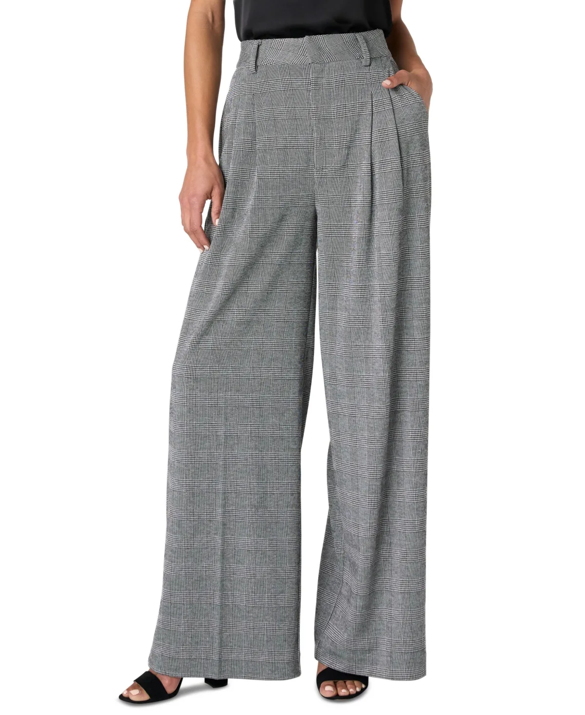 Brooke Glen Plaid High-Waisted Wide-Leg Pants