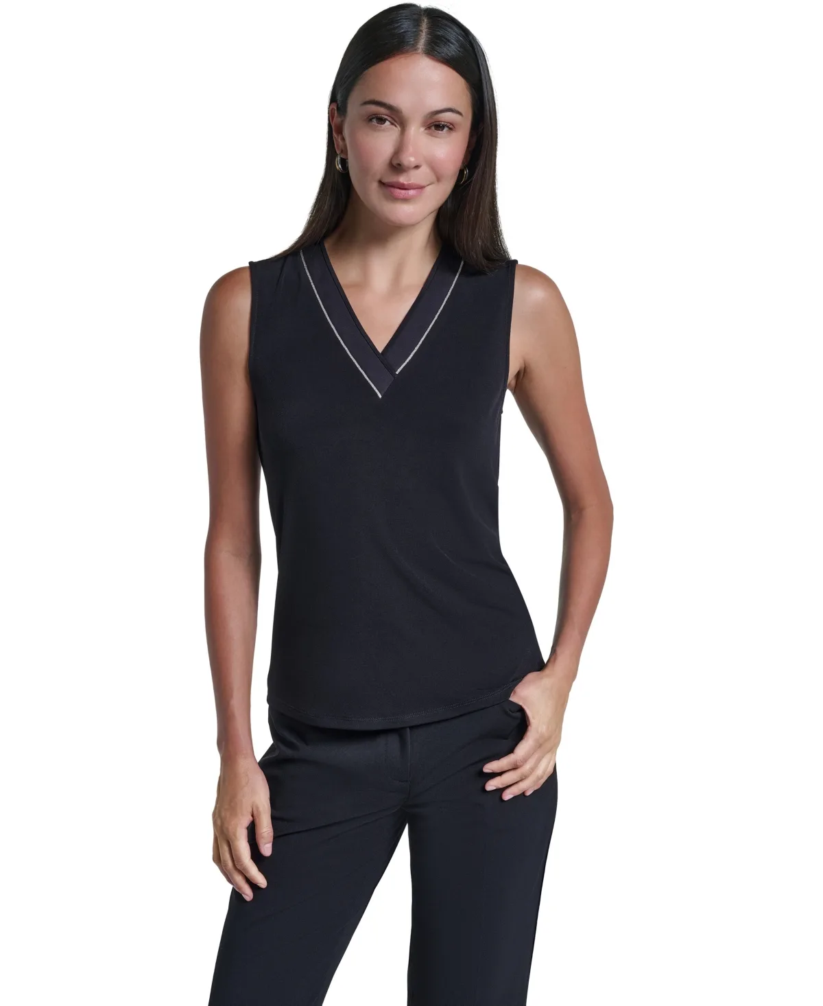 V-Neck Colorblock Top by Calvin Klein