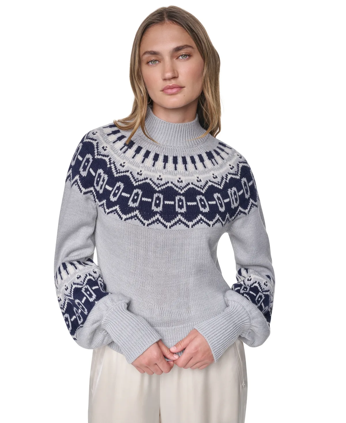 Jeans Fair Isle Mock Neck Sweater by DKNY