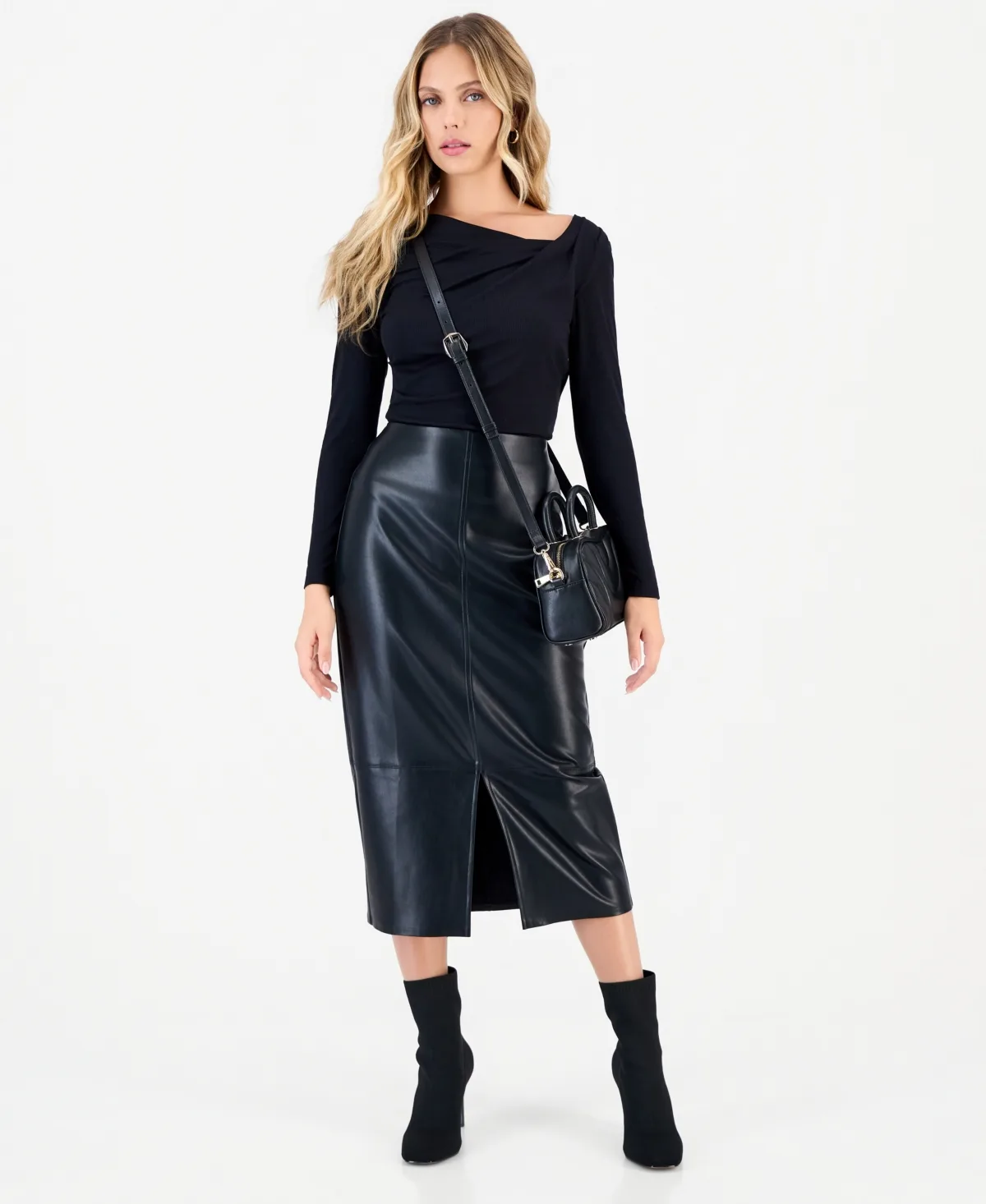 Faux Leather Midi Pencil Skirt by INC International Concepts