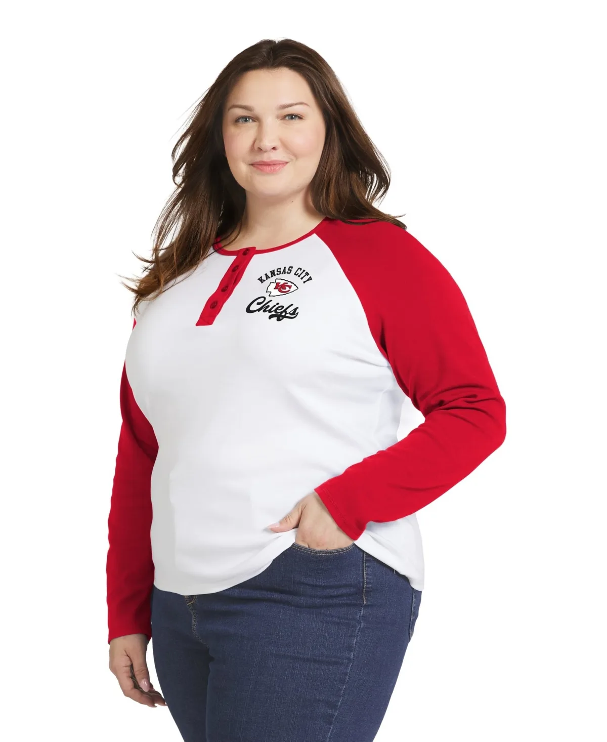 Kansas City Chiefs Henley Long-Sleeve Raglan T-Shirt
