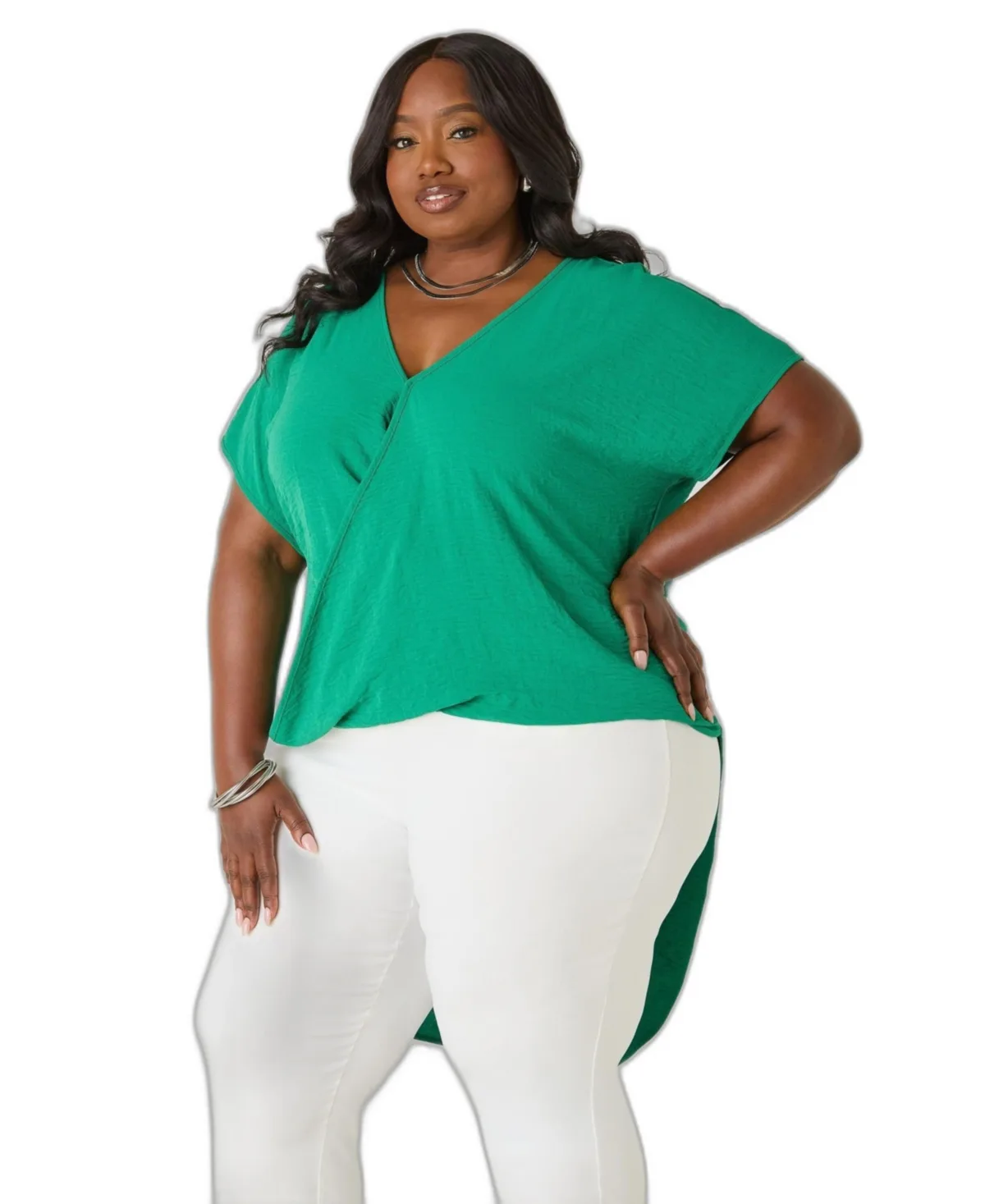 Faux-Wrap Hi-Low Short-Sleeve Top by Ashley Stewart