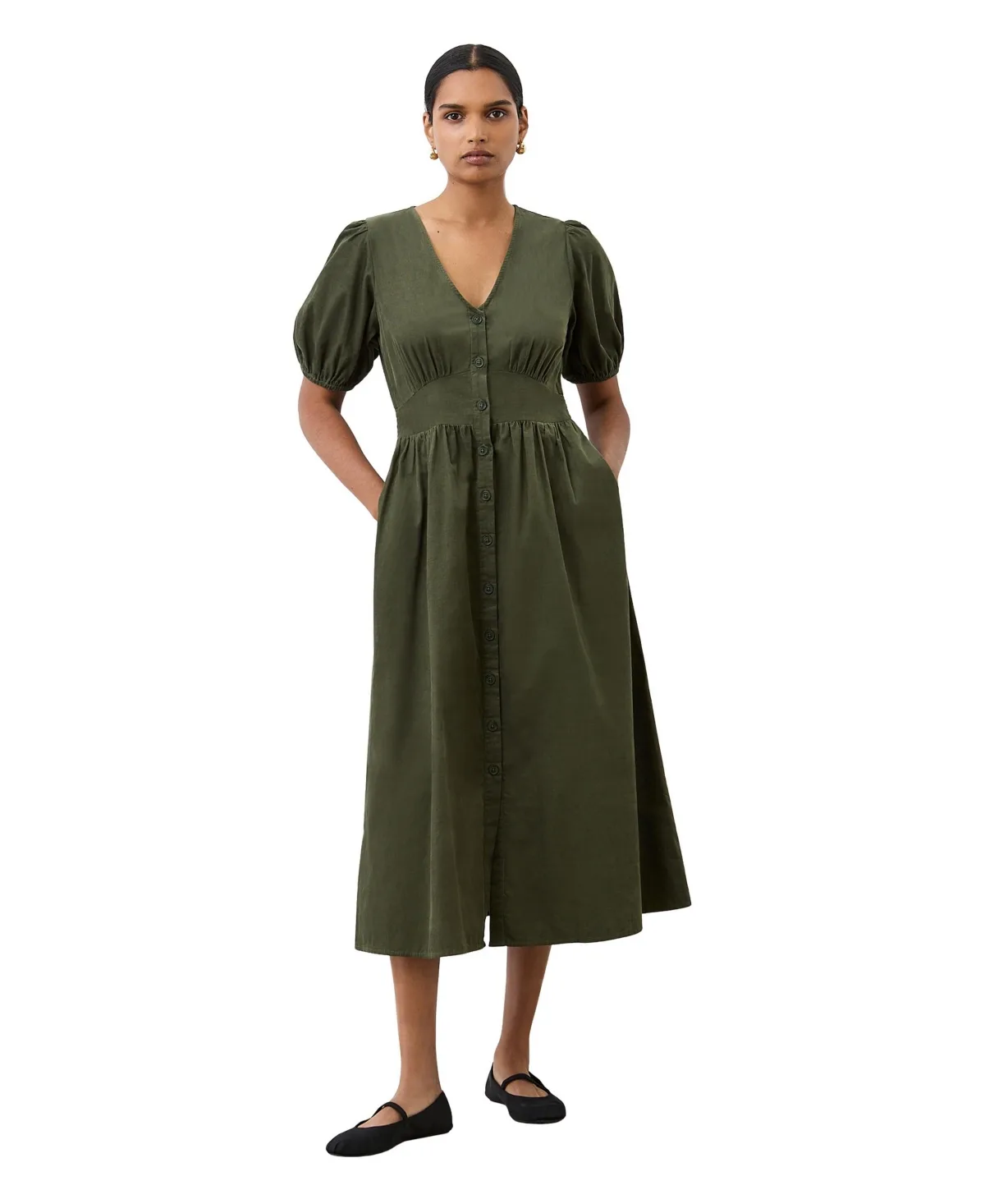 Arlow Short Sleeve V-Neck Midi Tea Dress
