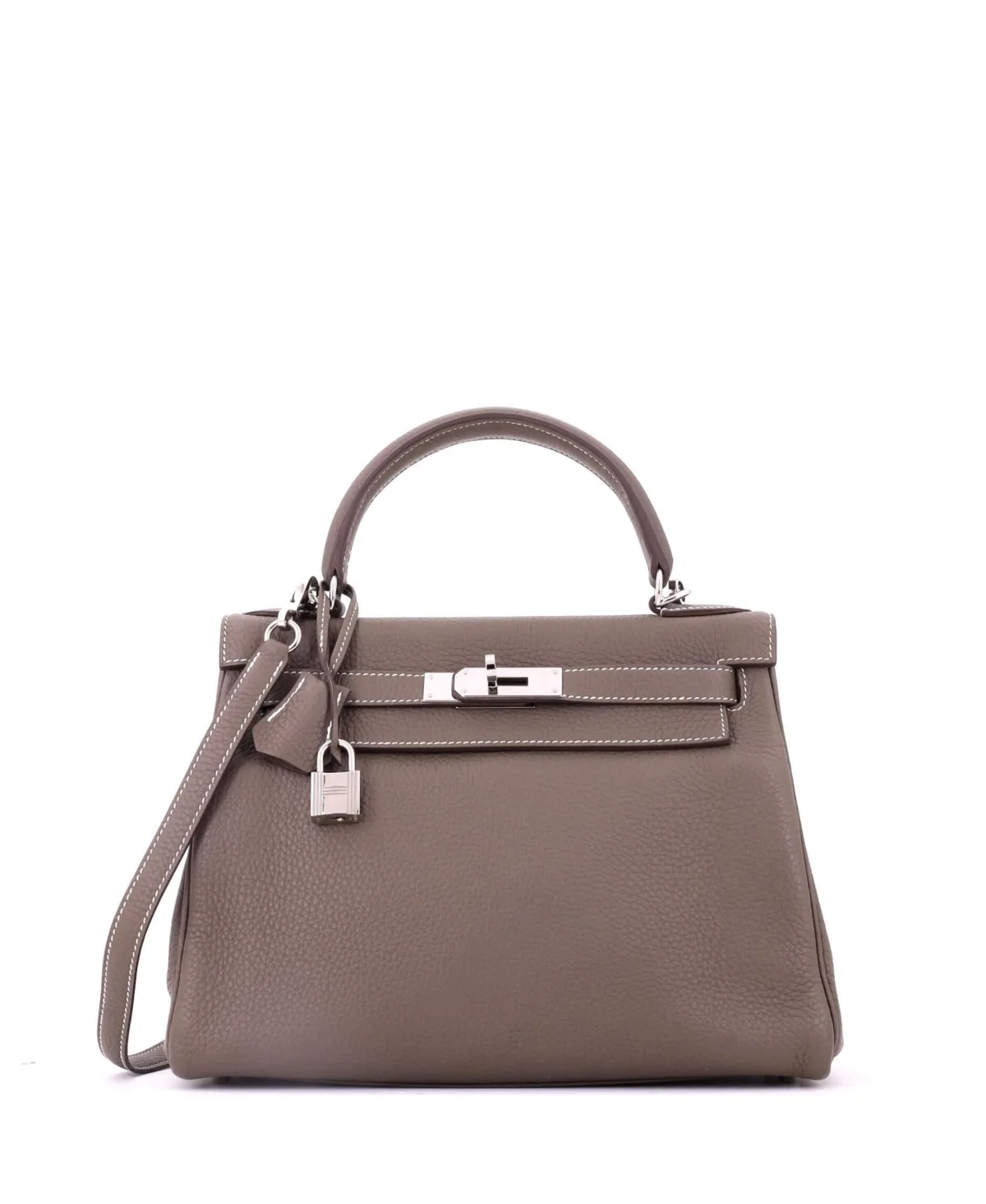 Pre-Owned Hermes Kelly 28 Handbag Clemence with Palladium Hardware by Hermes