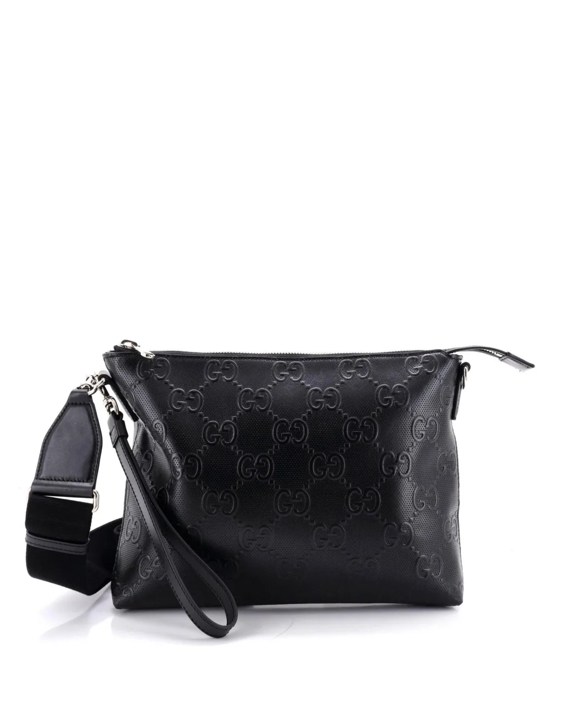 Pre-Owned Gucci Medium Convertible Messenger Bag Gg Embossed Perforated Leather by Gucci