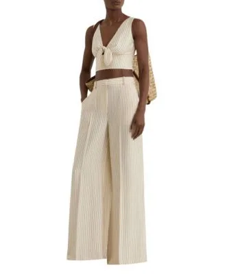 Pinstripe Tie Front Cropped Top Pinstripe Wide Leg Pants