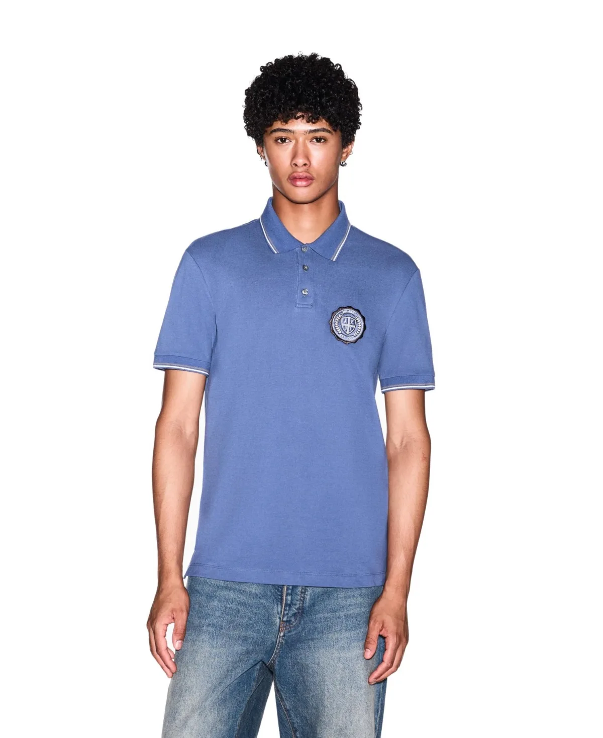 A - x Armani Exchange Cotton Pique Slim-Fit Collegiate Badge Polo Shirt by Armani