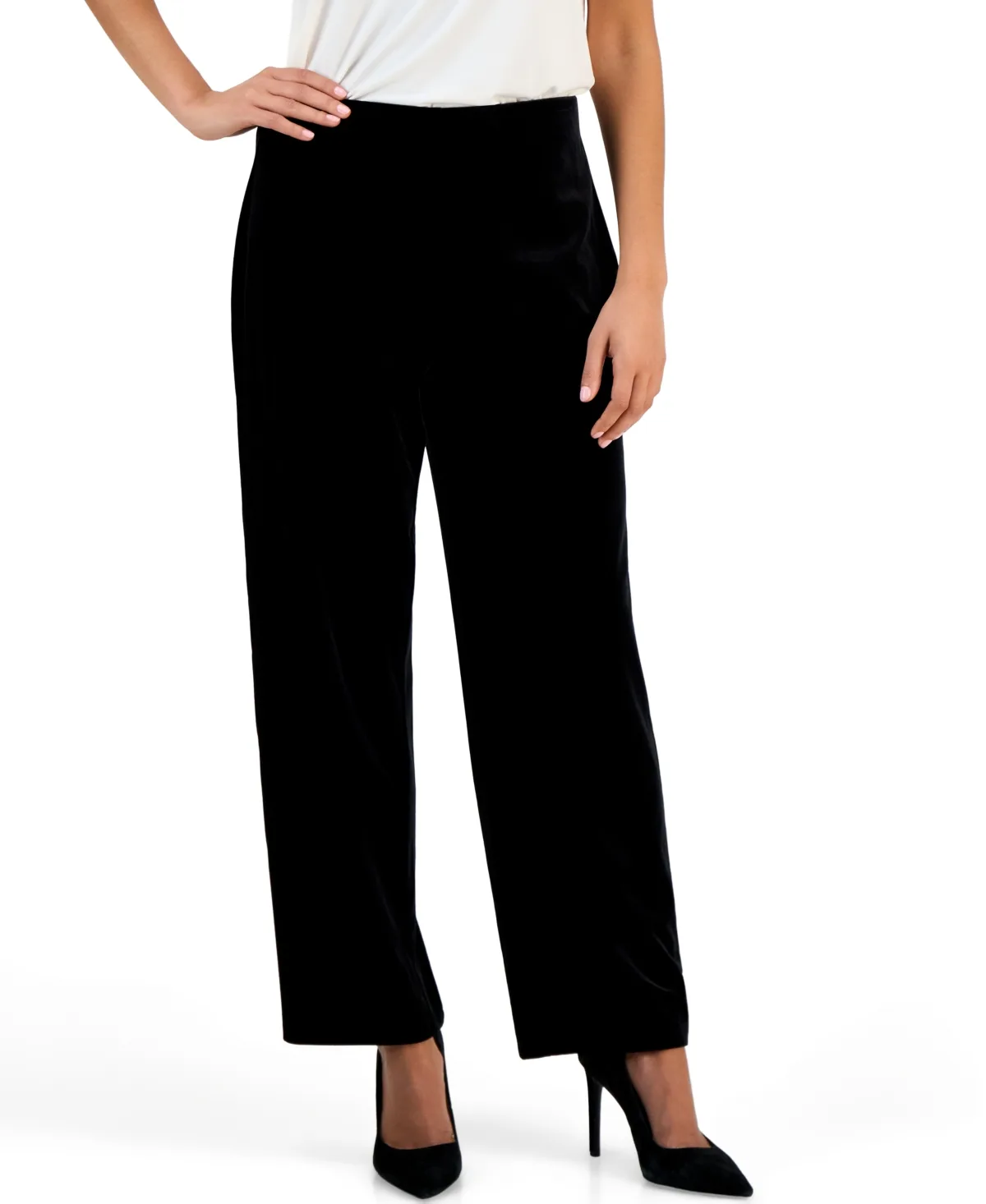 Essentials Pull-On Velvet Wide-Leg Pants by Anne Klein