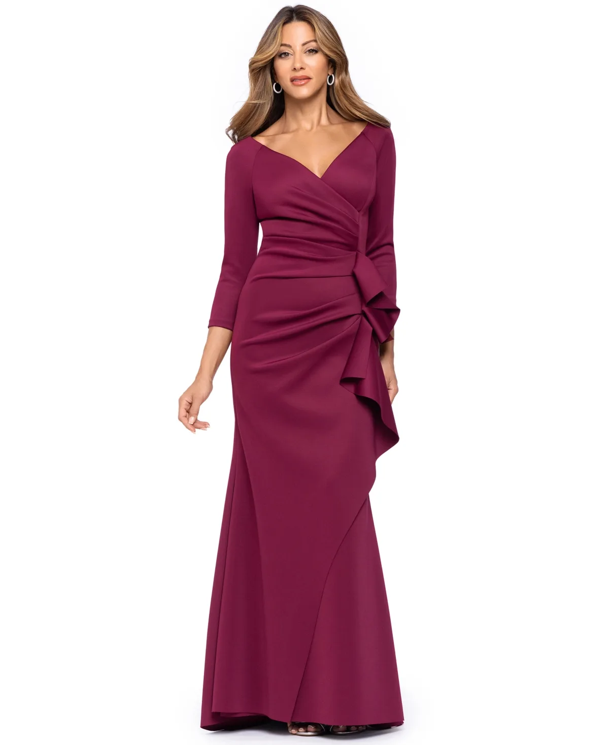3/4-Sleeve Ruffle Long Dress by Xscape