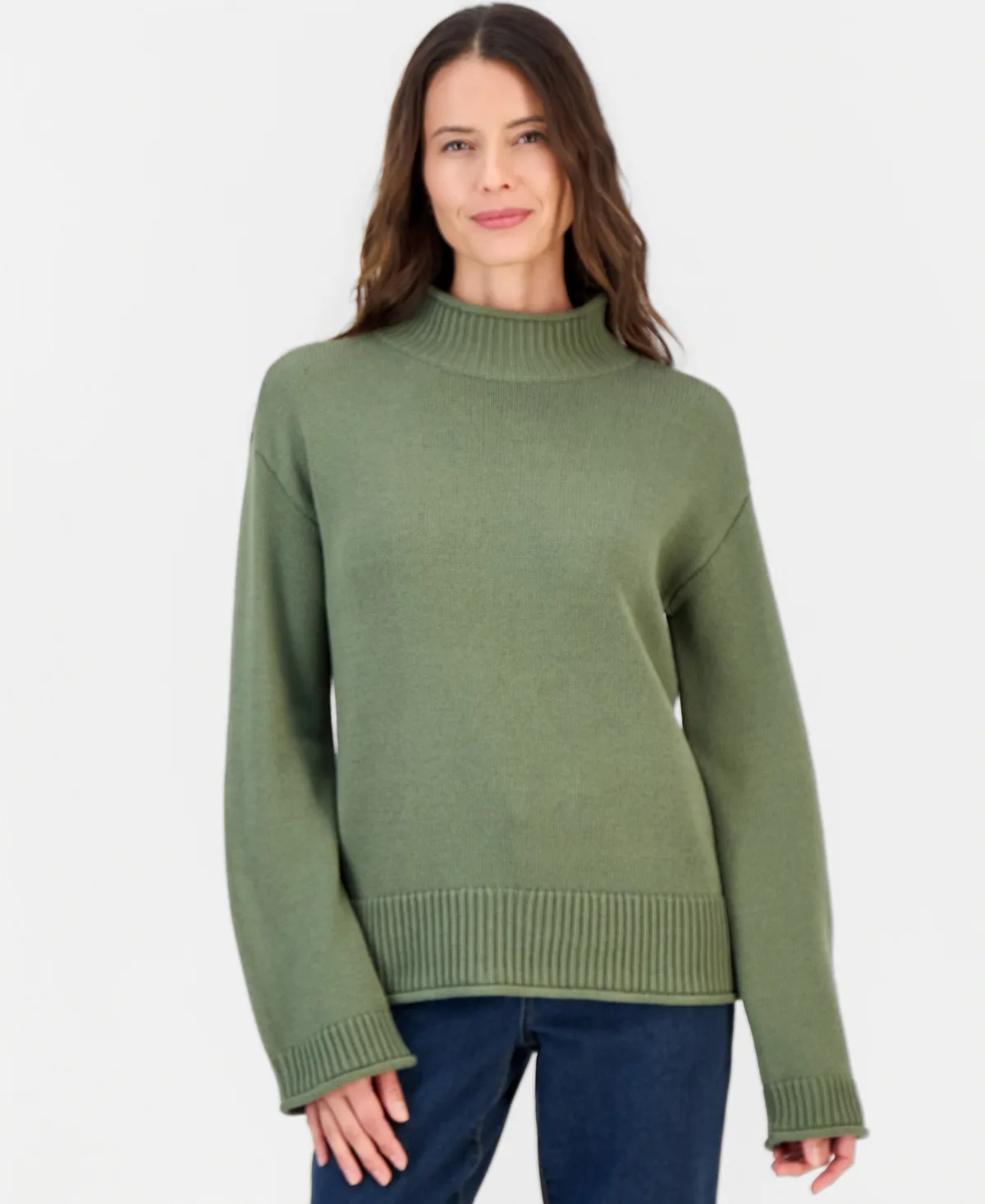 Mock-Neck Ribbed-Knit Long-Sleeve Sweater, Created for Macys by Style & Co