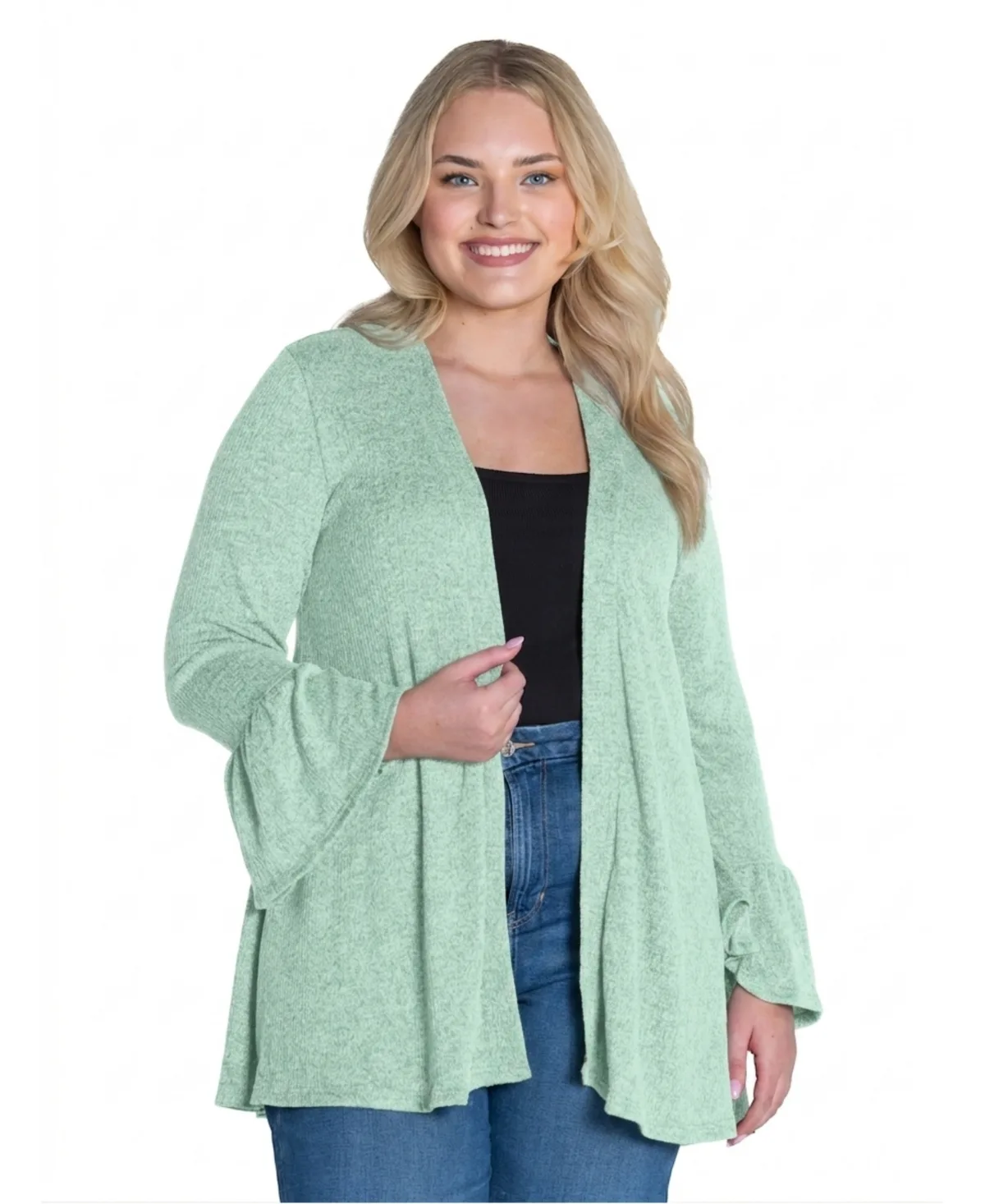 Bell Sleeve Open Front Cardigan by 24seven Comfort Apparel