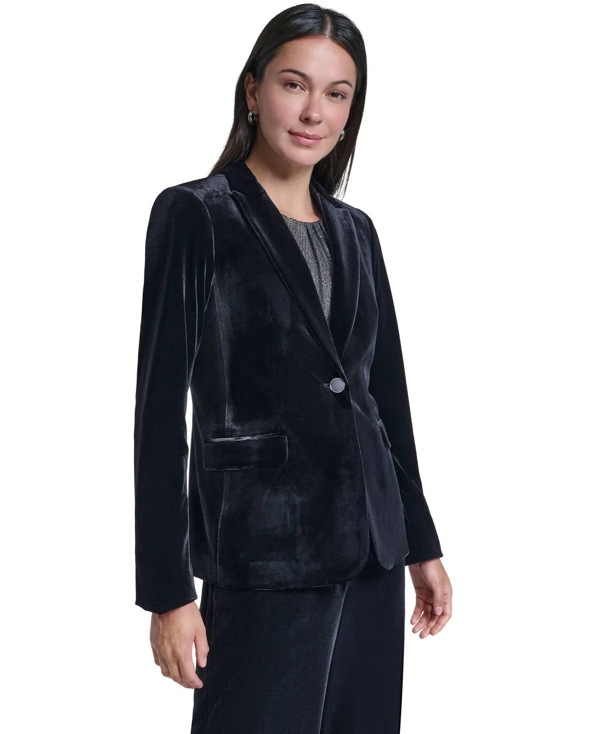 One Button Velvet Fitted Blazer by Calvin Klein