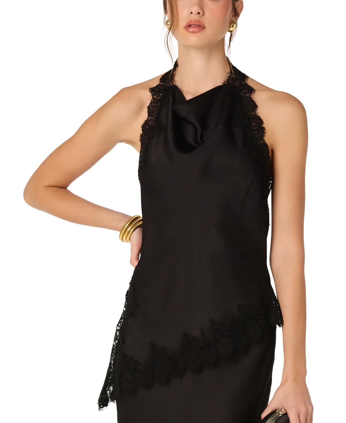 Amira Halter-Neck Open-Back Lace-Trim Tank by ASTR