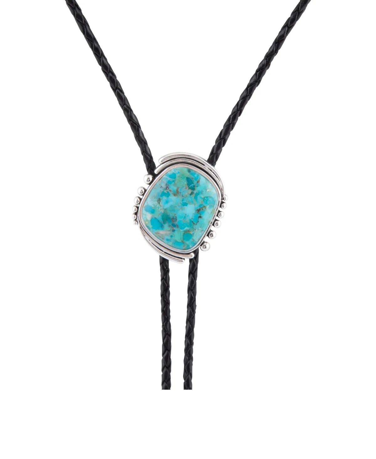 Rawlins Blue Turquoise Black Leather Silver Bolo Necklace by Barse