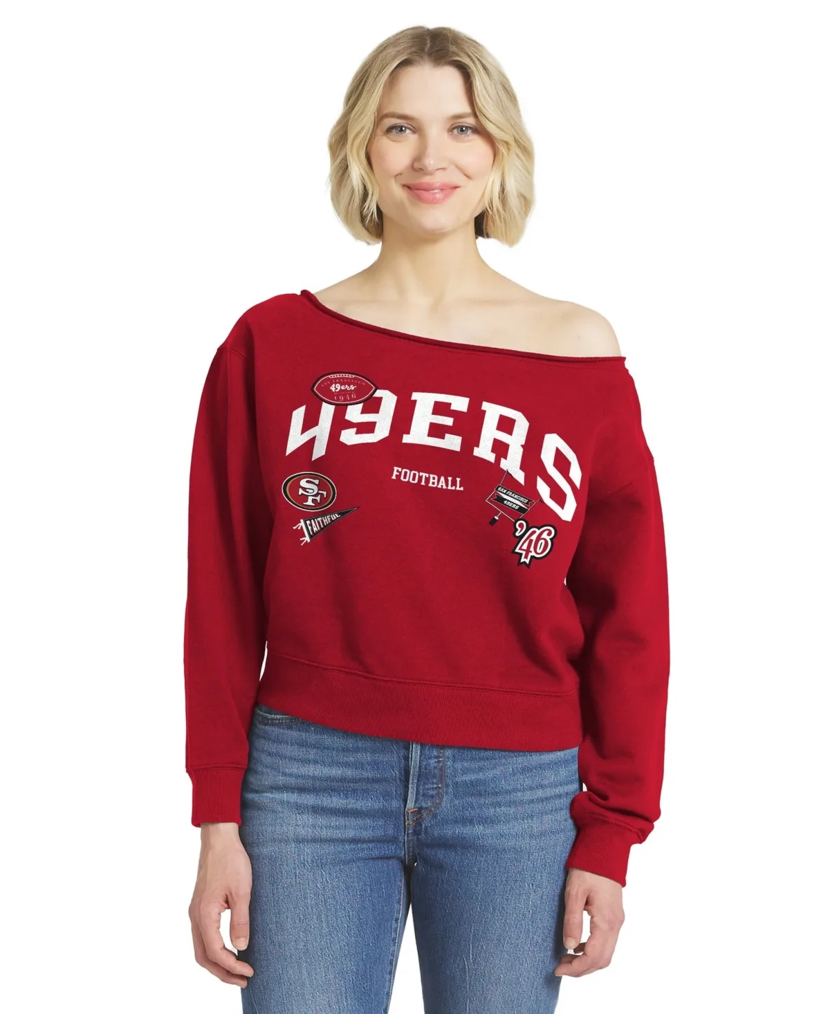 San Francisco 49ers Off-the-Shoulder Long-Sleeve Sweatshirt by Wear by Erin Andrews