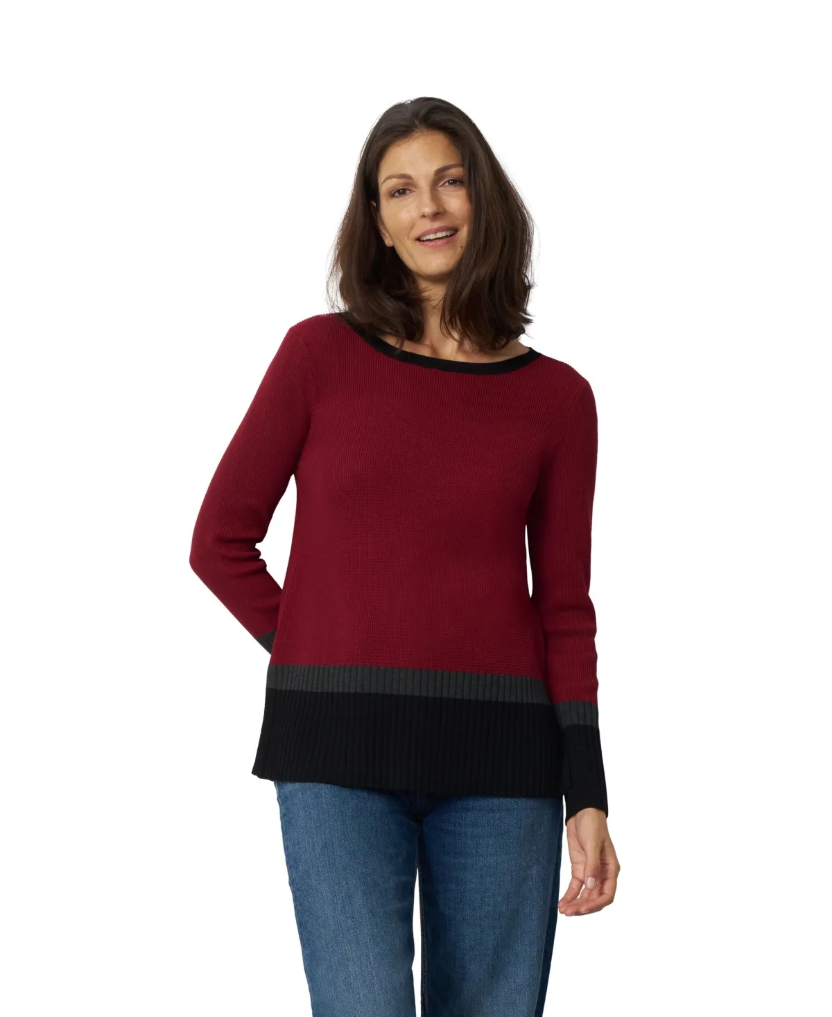 Boat Neckline Textured-Knit Colorblock Tunic Sweater by Cable & Gauge