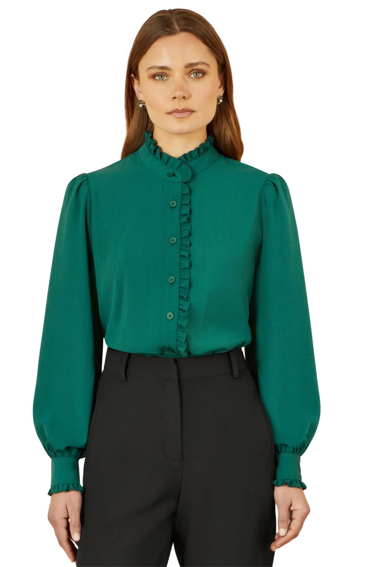 Frill High Neck Shirt by Yumi